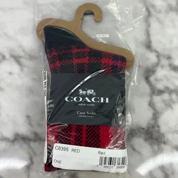 Coach Logo Plaid Crew Socks - Picture 2 of 5